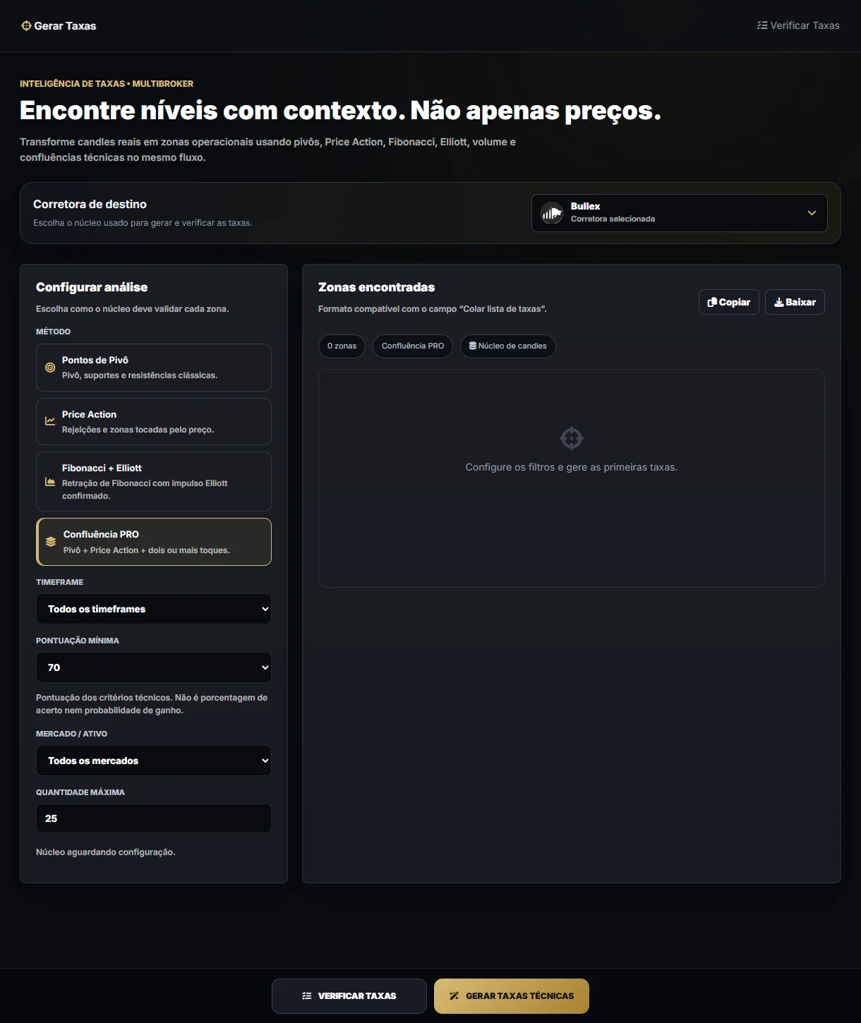 Configuração real do Gerador de Taxas
